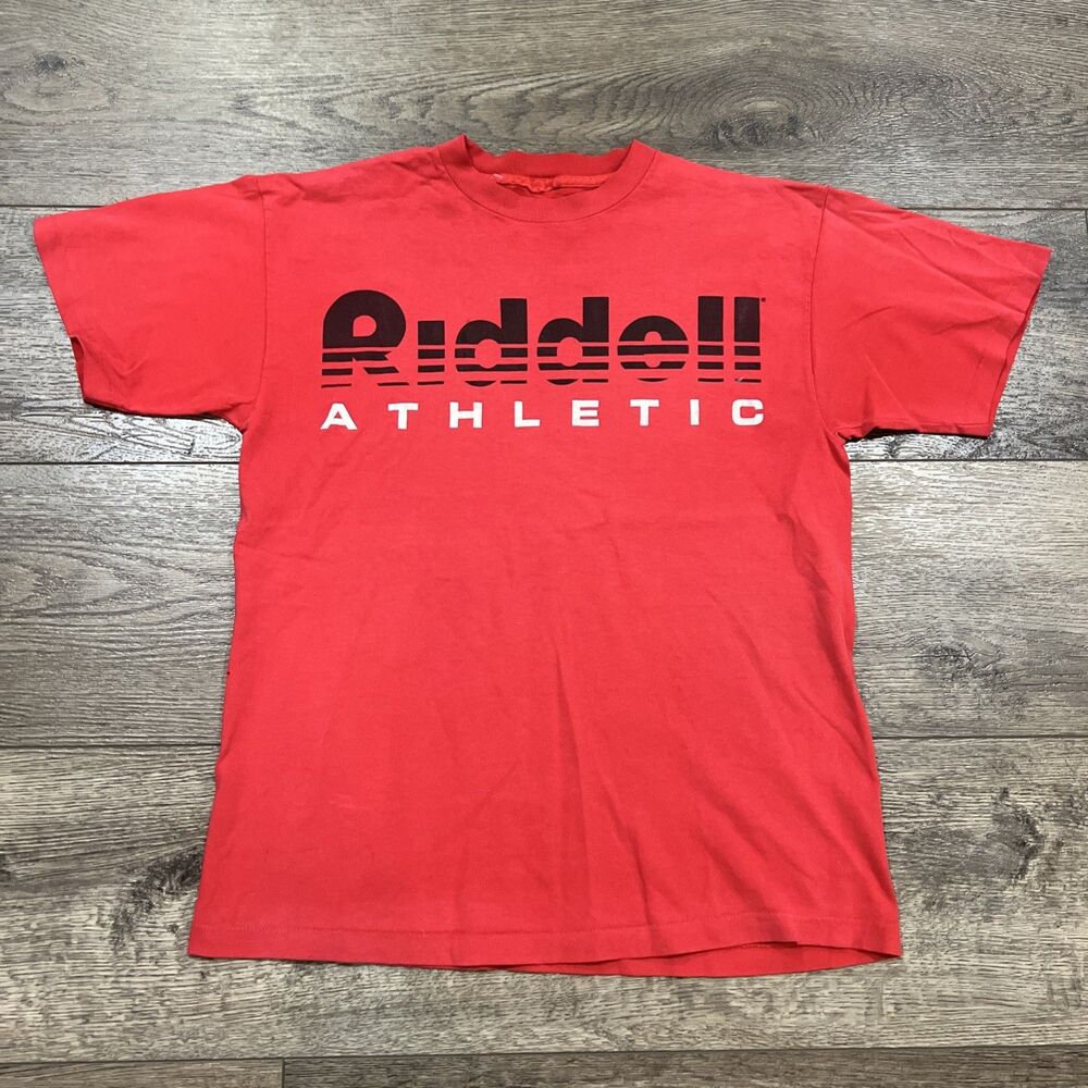 Vintage 90s Riddell Athletic Red Spellout T-Shirt USA Made Single Stitch Medium